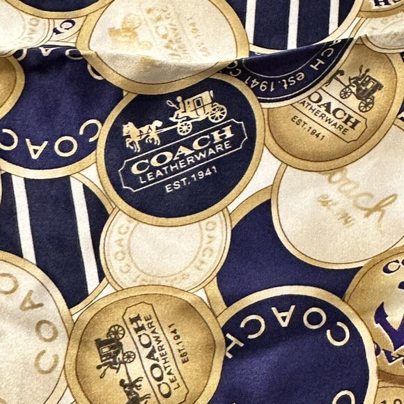 Coach Nautical Scarf Silk Blue Cream Gold 27x27 83546 New - Picture 2 of 4